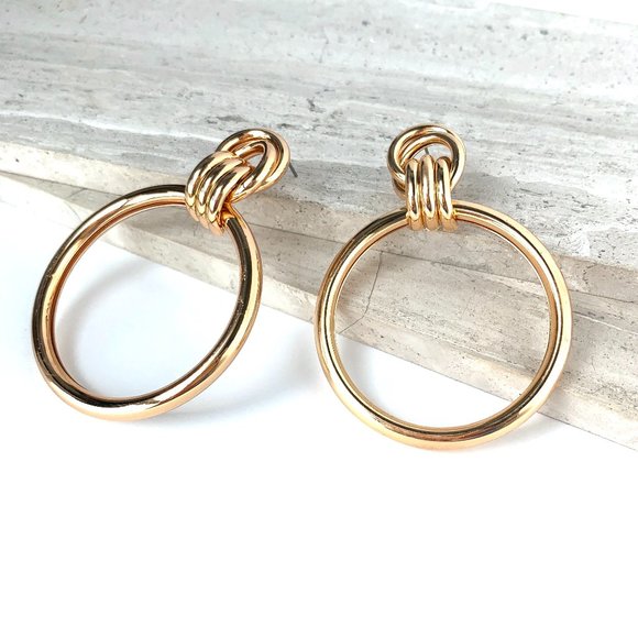 NEW~ Anthropologie Large Gold Hoop Knotted post Earrings - Picture 11 of 12
